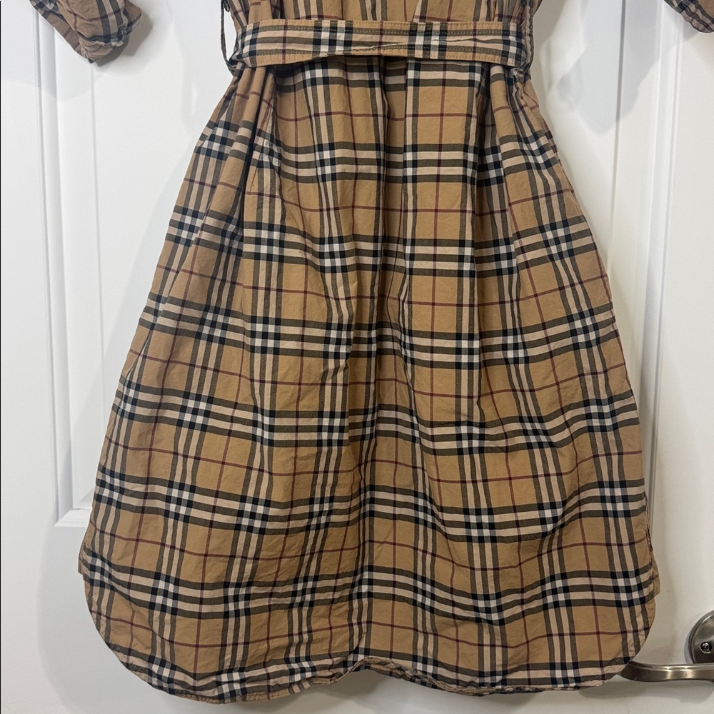 Burberry Shirt Dress NovaCheck Tan Black Plaid with Waist Tie Women’s US 6 EU 8 - Picture 7 of 12